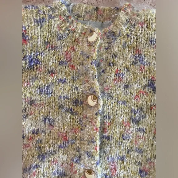 KNITTED Fuzzy Thick Button Up 3/4 Sleeve Lined Cardigan - Picture 3 of 4